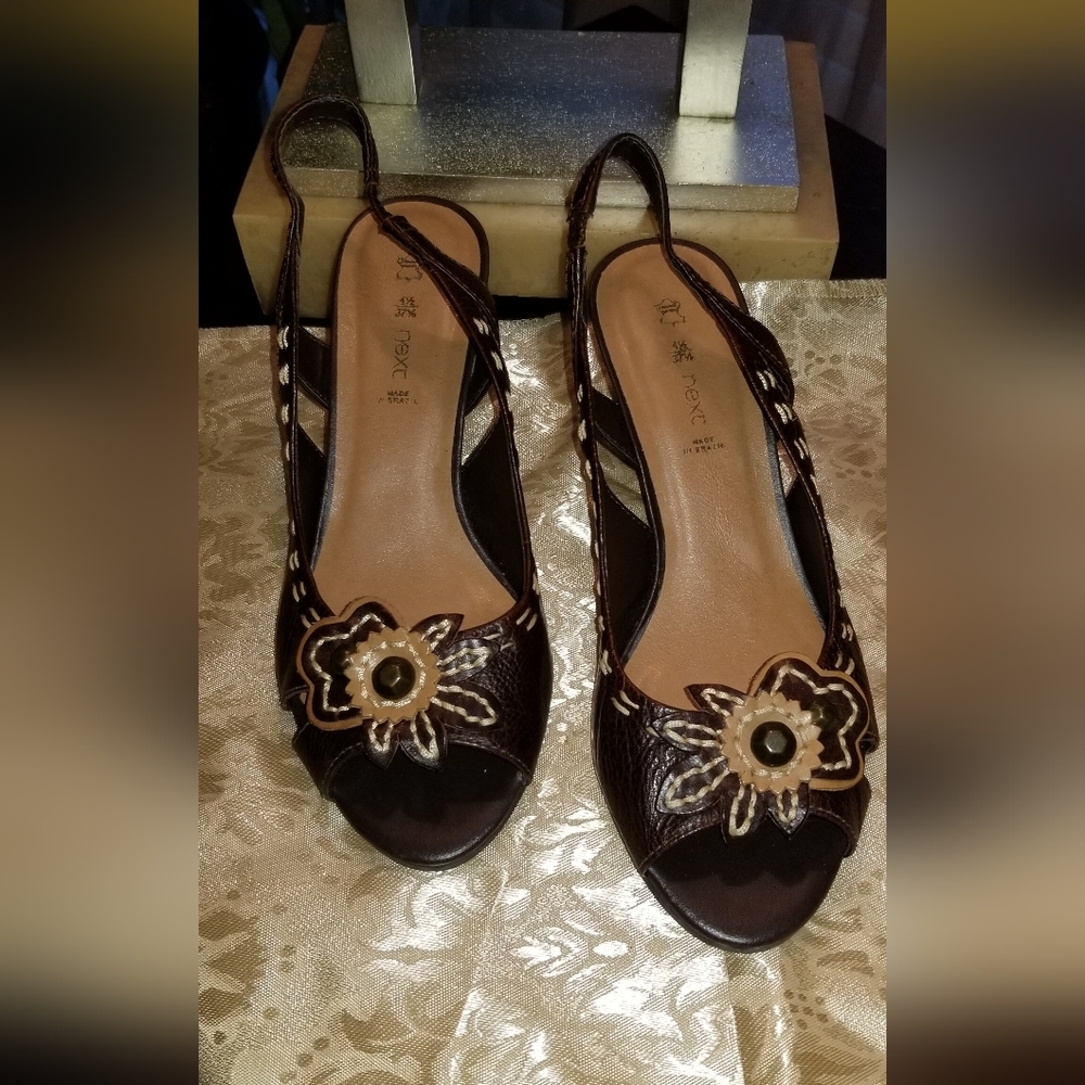 Next slingback open toe leather shoe